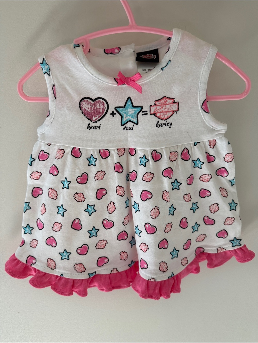 Harley-Davidson White Tank Top with Pink & Blue Heart Star Print